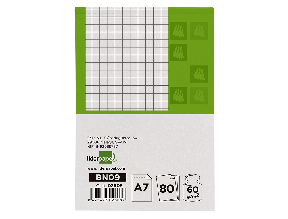 OfiTake Material De Oficina BLOC NOTAS LIDERPAPEL CUADRO 4MM A7 80