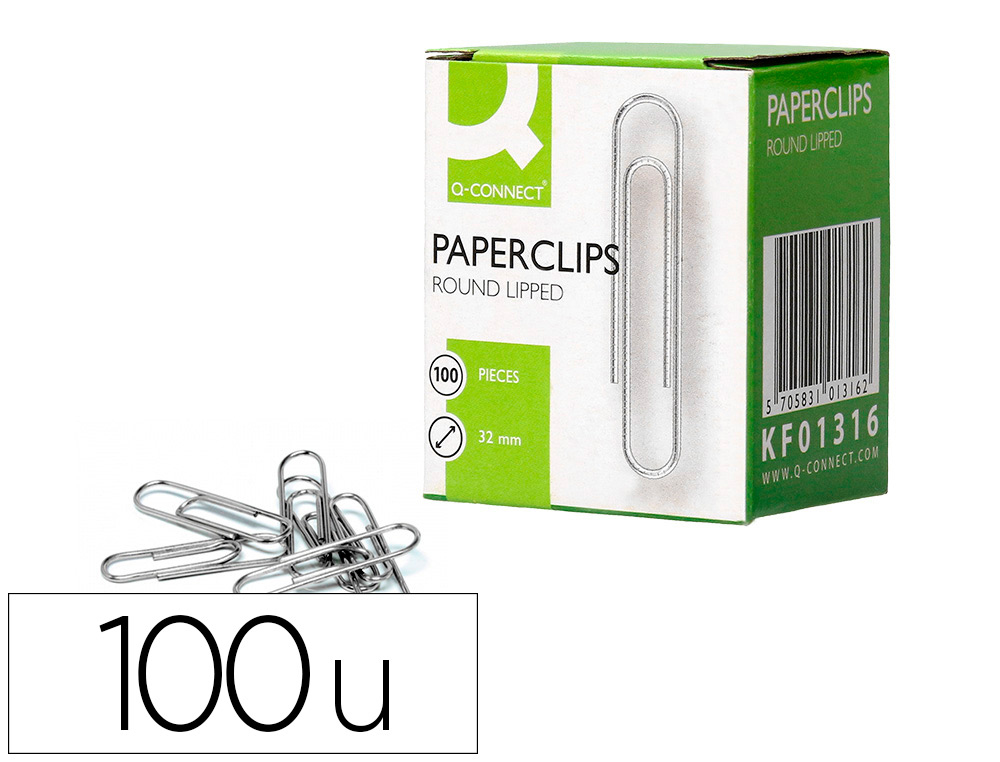 CLIPS NIQUELADOS Q-CONNECT N 32 MM CAJA DE 100 UNIDADES