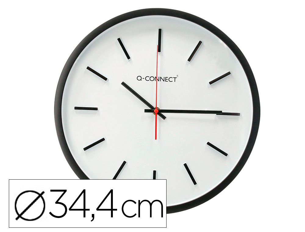 RELOJ Q-CONNECT DE PARED DE PLASTICO REDONDO 34,4 CM MOVIMIENTO SILENCIOSO COLOR NEGRO