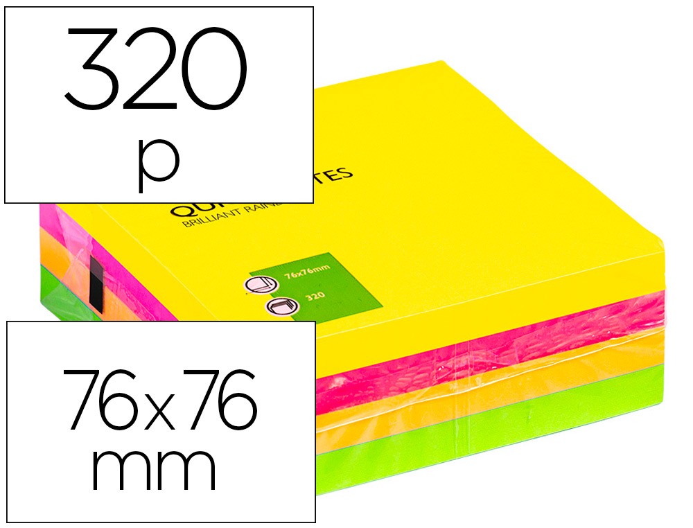 BLOC DE NOTAS ADHESIVAS QUITA Y PON Q-CONNECT 76X76 MM FLUORESCENTE CON 320 HOJAS