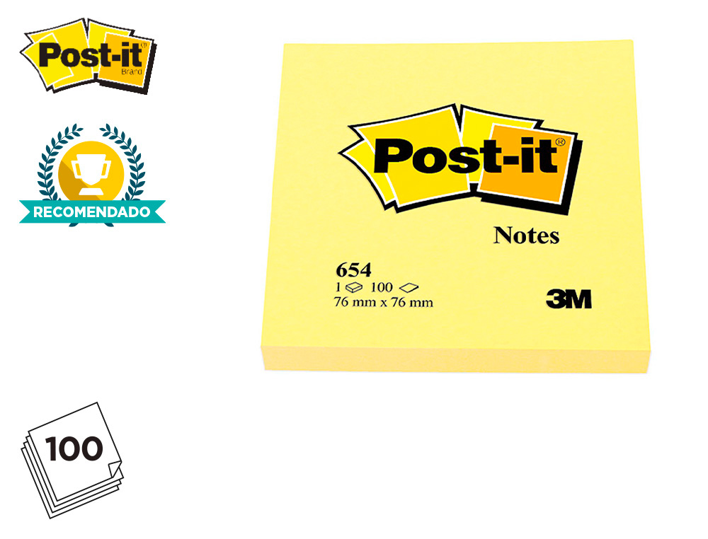 BLOC DE NOTAS ADHESIVAS QUITA Y PON POST-IT 76X76 MM CON 100HOJAS