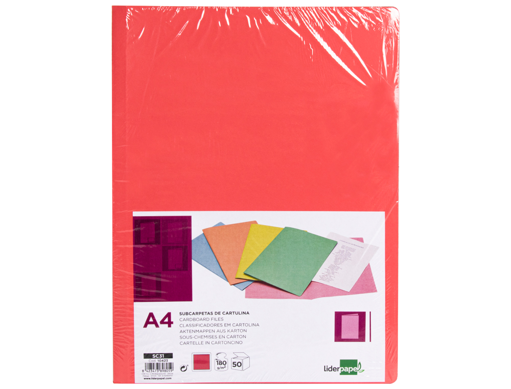 SUBCARPETA LIDERPAPEL A4 ROJO PASTEL 180G/M2