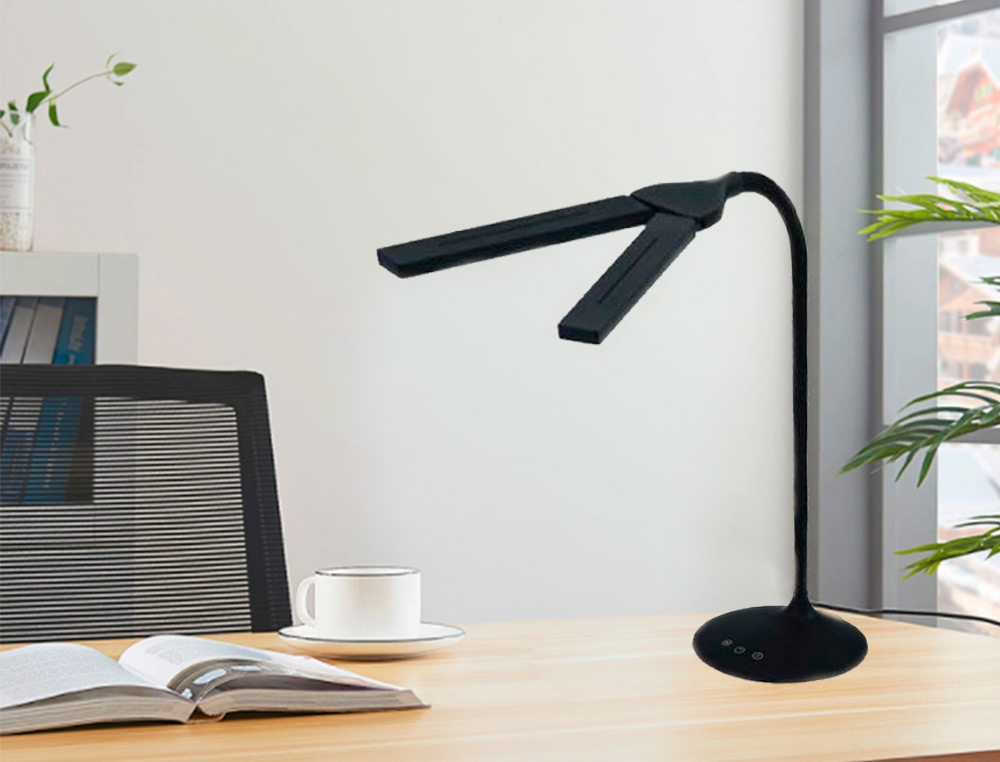 LAMPARA DE ESCRITORIO ARCHIVO 2000 LED 6W 280LM DOBLE CABEZAL BRILLO REGULABLE 2 NIVELES COLOR RECARGABLE NEGRO
