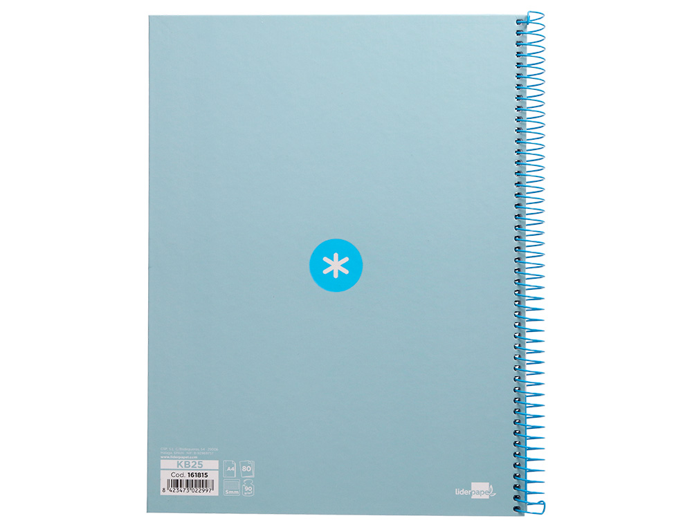 CUADERNO ESPIRAL A4 MICRO ANTARTIK TAPA FORRADA 80H 90 GR CUADRO 5MM 1 BANDA 4 TALADROS CELESTE