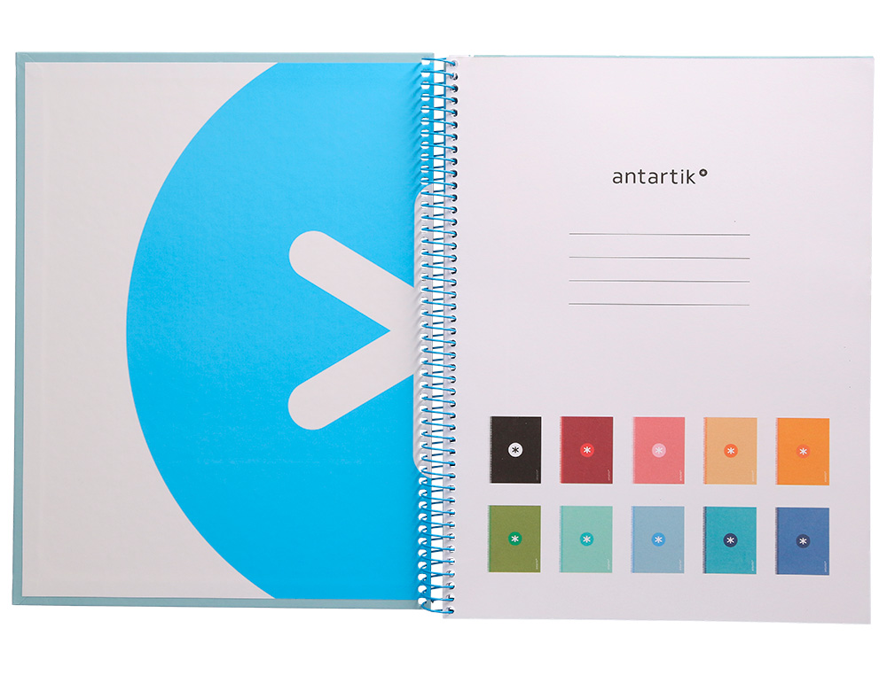CUADERNO ESPIRAL A4 MICRO ANTARTIK TAPA FORRADA 80H 90 GR CUADRO 5MM 1 BANDA 4 TALADROS CELESTE