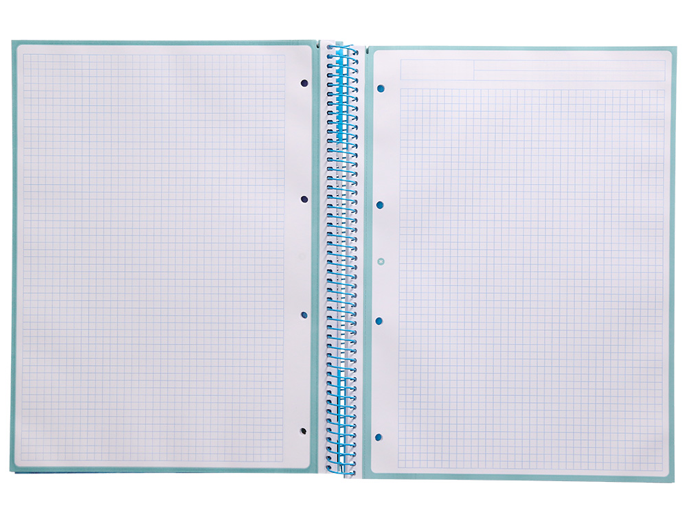 CUADERNO ESPIRAL A4 MICRO ANTARTIK TAPA FORRADA 80H 90 GR CUADRO 5MM 1 BANDA 4 TALADROS CELESTE
