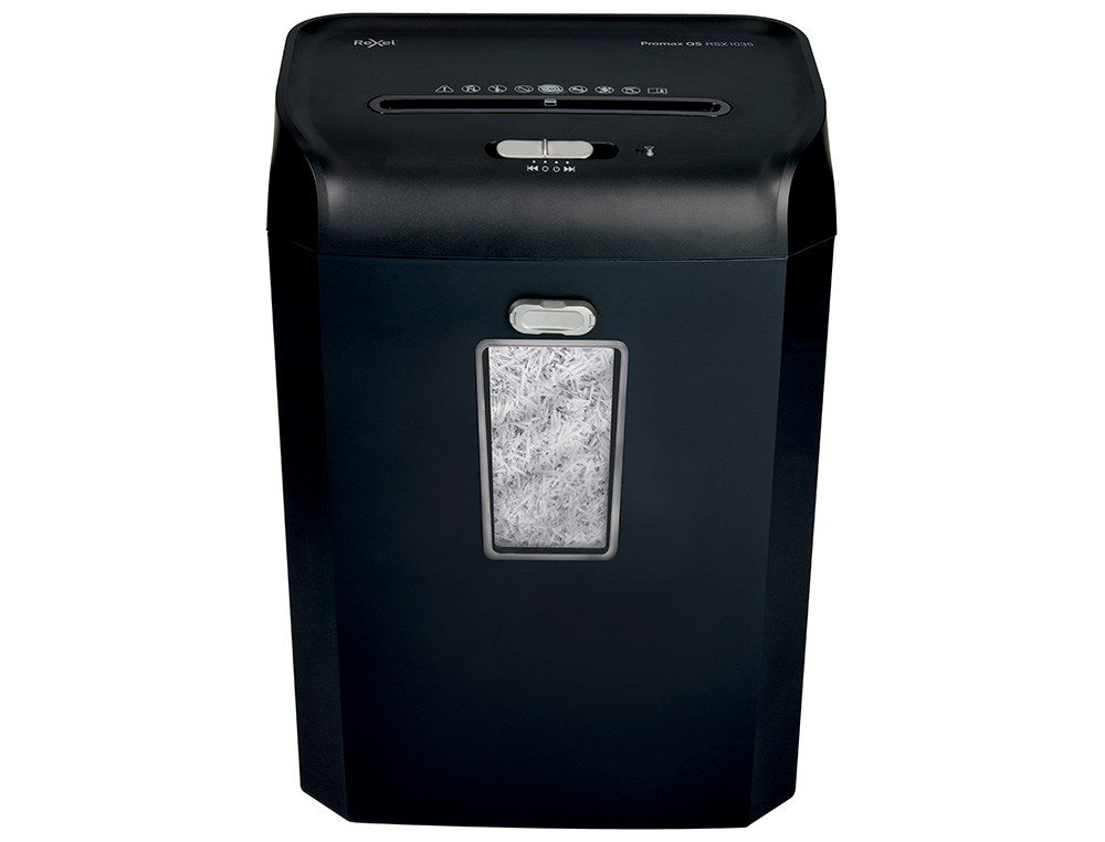 DESTRUCTORA DE DOCUMENTOS REXEL PROMAX QS RSX1035 CAPACIDAD 10 HOJAS PARTICULAS DESTRUYE GRAPAS CLIPS Y