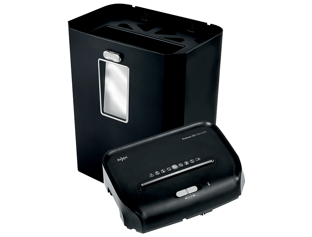 DESTRUCTORA DE DOCUMENTOS REXEL PROMAX QS RSX1035 CAPACIDAD 10 HOJAS PARTICULAS DESTRUYE GRAPAS CLIPS Y