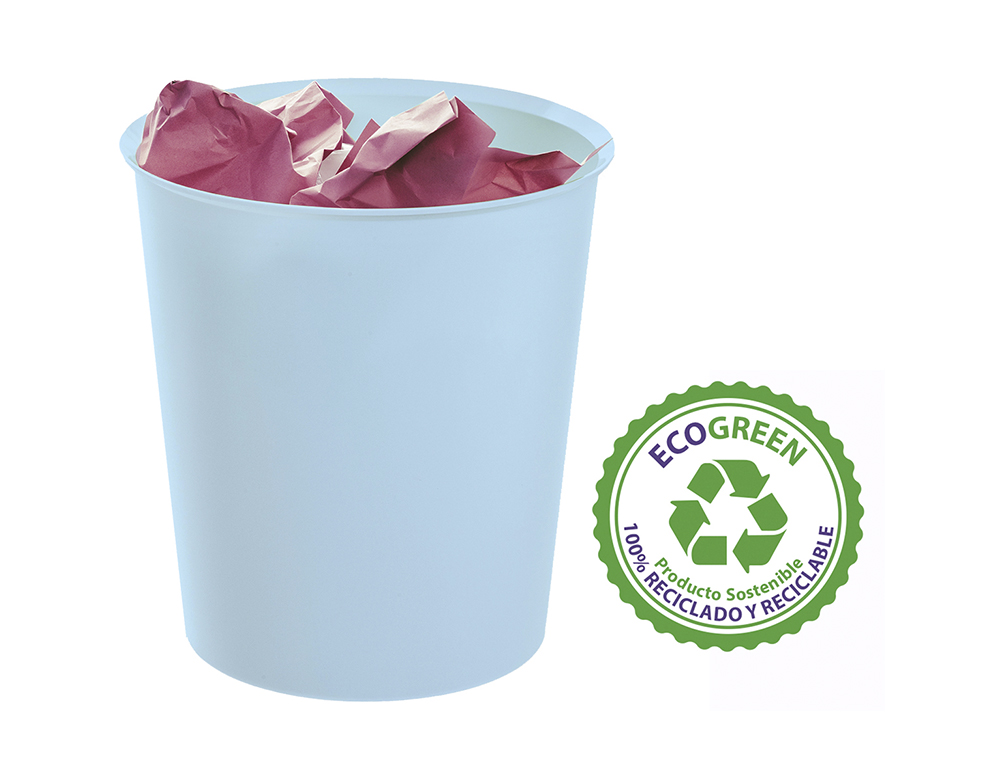 PAPELERA PLASTICO ARCHIVO 2000 ECOGREEN 100% RECICLADA 18 LITROS COLOR AZUL PASTEL 290X310 MM
