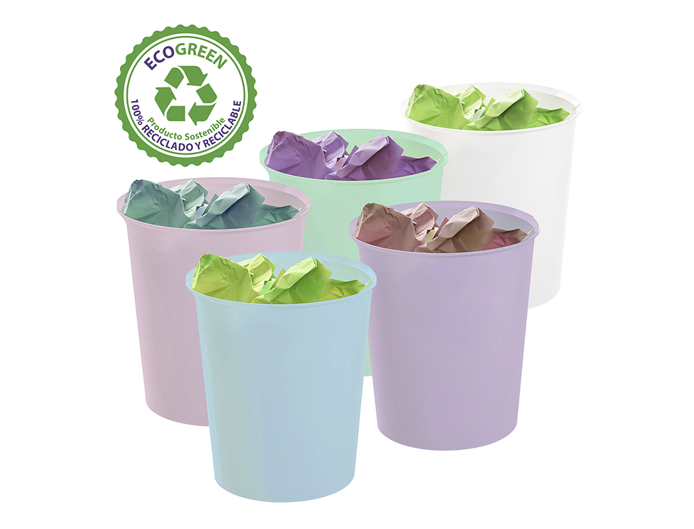 PAPELERA PLASTICO ARCHIVO 2000 ECOGREEN 100% RECICLADA 18 LITROS COLOR AZUL PASTEL 290X310 MM