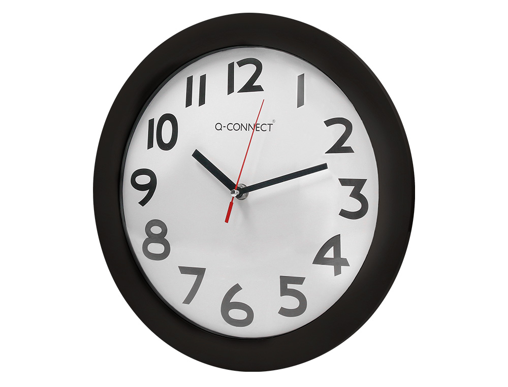 RELOJ Q-CONNECT DE PARED PLASTICO OFICINA REDONDO 30 CM MARCO NEGRO