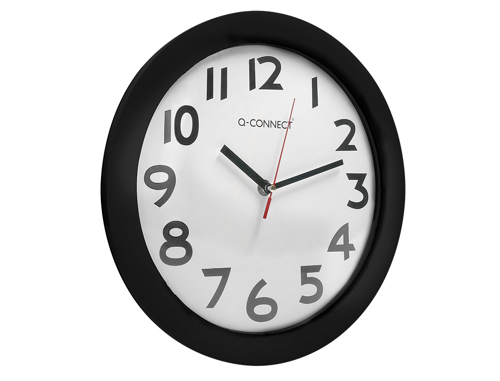 RELOJ Q-CONNECT DE PARED PLASTICO OFICINA REDONDO 30 CM MARCO NEGRO