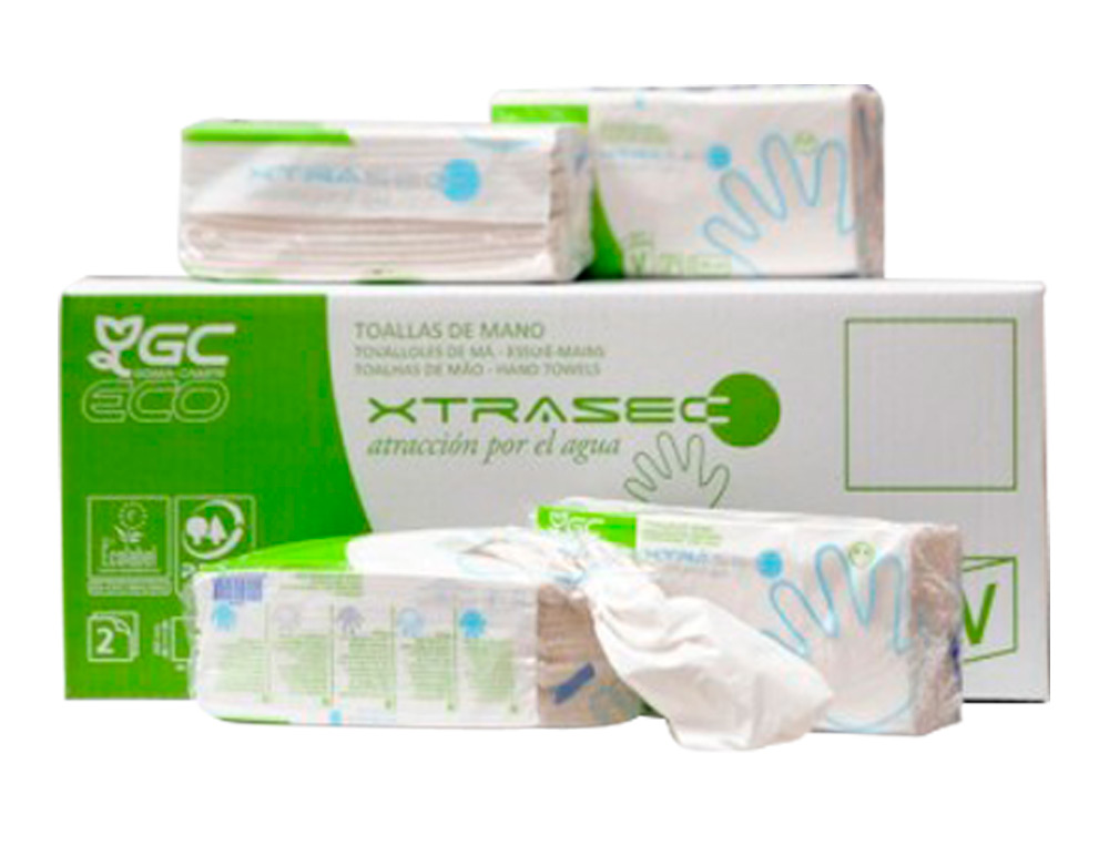 TOALLA DE PAPEL MANO ENGARZADA ECOLOGICA XTRASEC 20X23 CM 2 CAPAS PAQUETE CON 196 UNIDADES