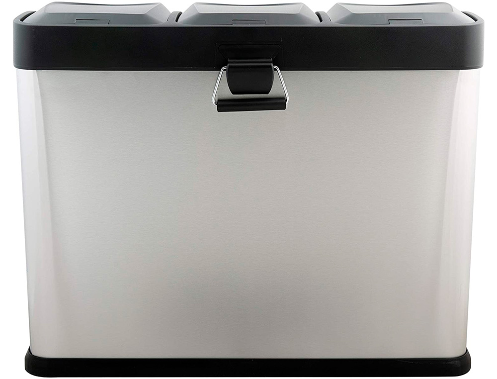 PAPELERA CONTENEDOR Q-CONNECT METALICA CON TAPADERA DE PLASTICO Y PEDAL 3 DEPOSITOS 45L 605X340X485 MM