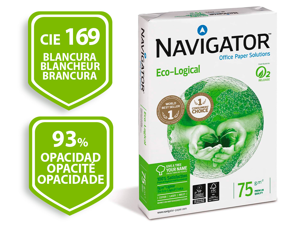 PAPEL FOTOCOPIADORA NAVIGATOR ECO LOGICAL DIN A4 75 GRAMOS PAQUETE DE 500 HOJAS