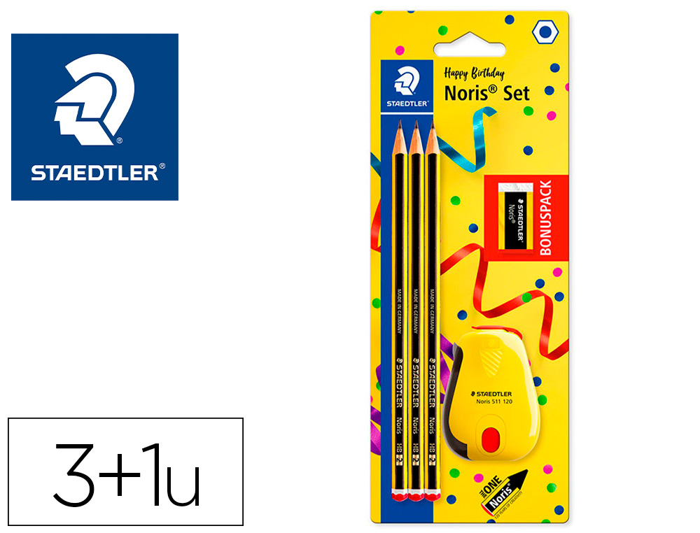 LAPICES DE GRAFITO STAEDTLER NORIS N.2 HB BLISTER PROMOCIONAL 120 ANIVERS DE 3 UDS + AFILALAPIZ CON DEPOSITO