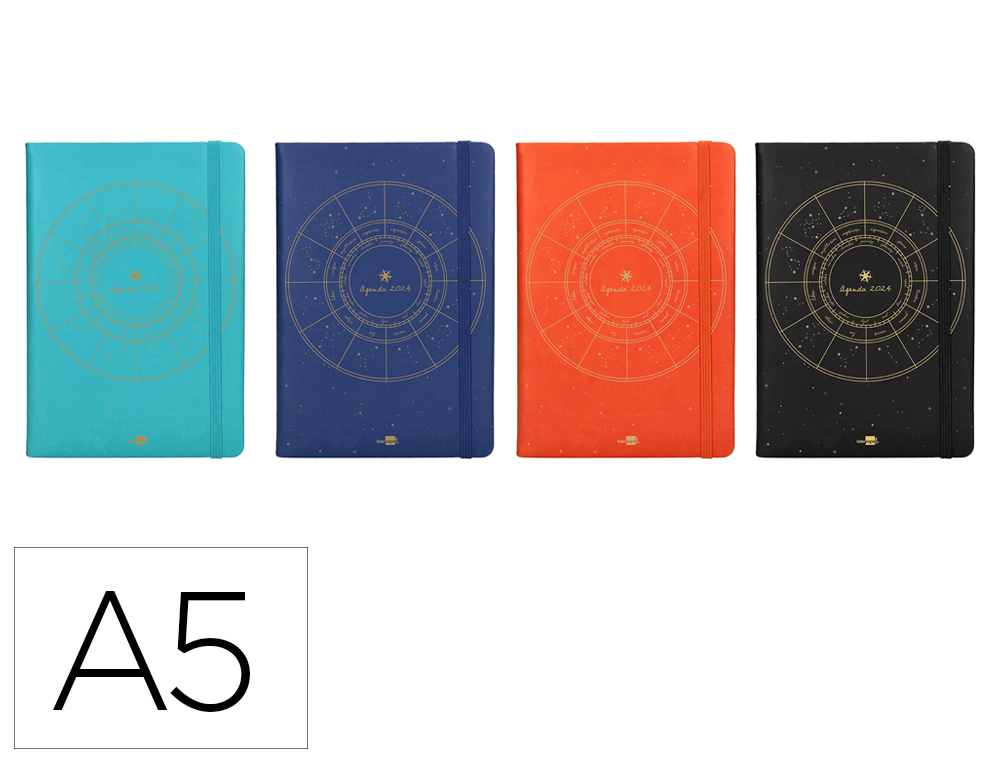 AGENDA ENCUADERNADA LIDERPAPEL EFIRA A5 2024 DIA PAGINA COLORES SURTIDOS PAPEL 70 GR