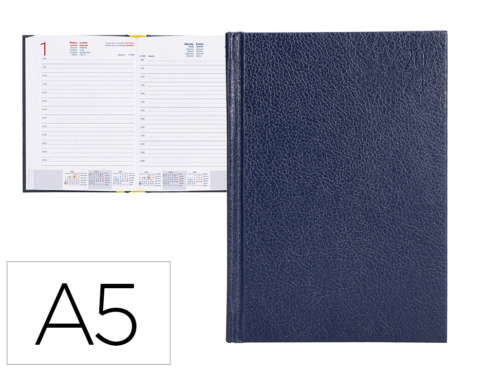 AGENDA ENCUADERNADA LIDERPAPEL CORFU 15X21 CM 2024 DIA PAGINA COLOR AZUL PAPEL 60 GR