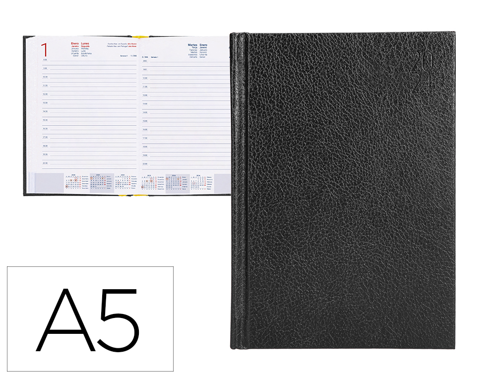 AGENDA ENCUADERNADA LIDERPAPEL CORFU 15X21 CM 2024 DIA PAGINA COLOR NEGRO PAPEL 60 GR