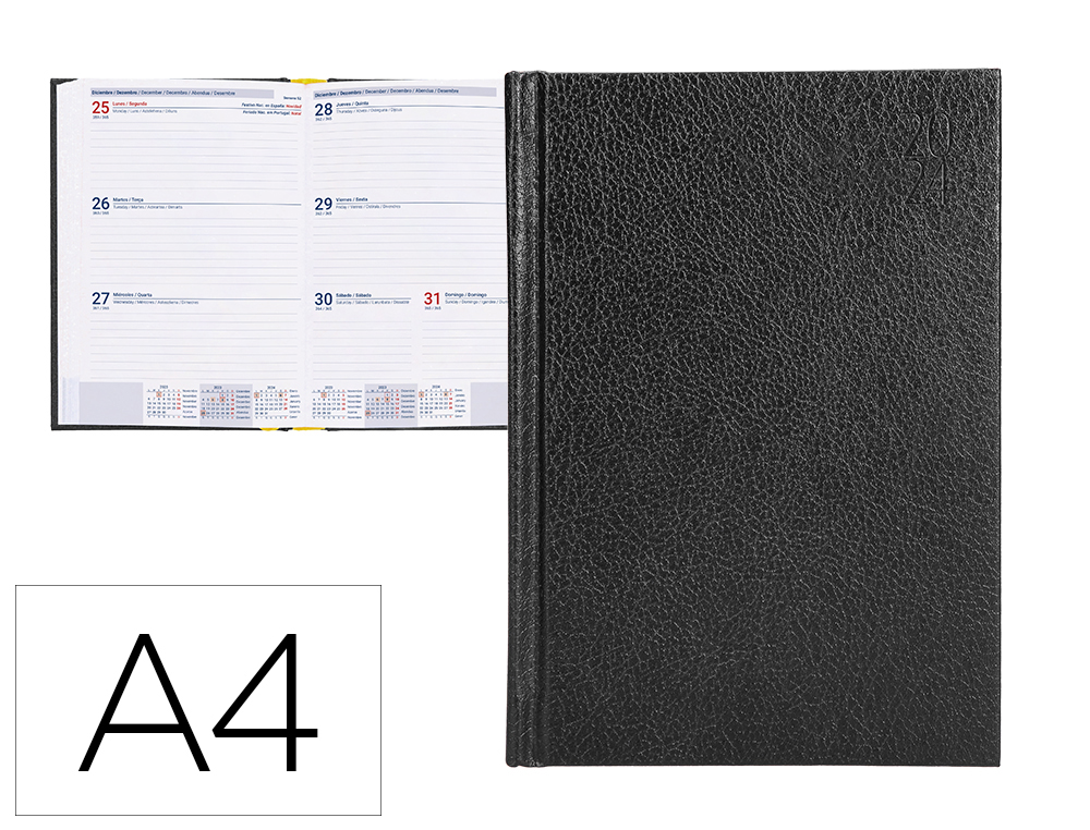 AGENDA ENCUADERNADA LIDERPAPEL CORFU A4 2024 SEMANA VISTA COLOR NEGRO PAPEL 60 GR
