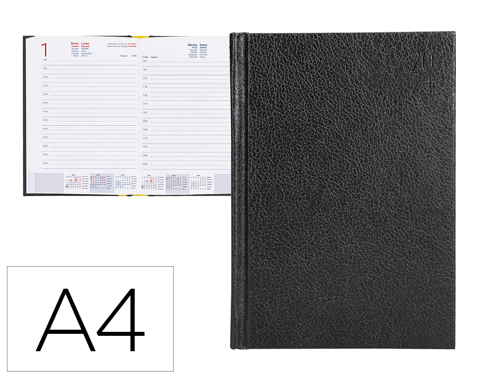 AGENDA ENCUADERNADA LIDERPAPEL CORFU A4 2024 DIA PAGINA COLOR NEGRO PAPEL 60 GR