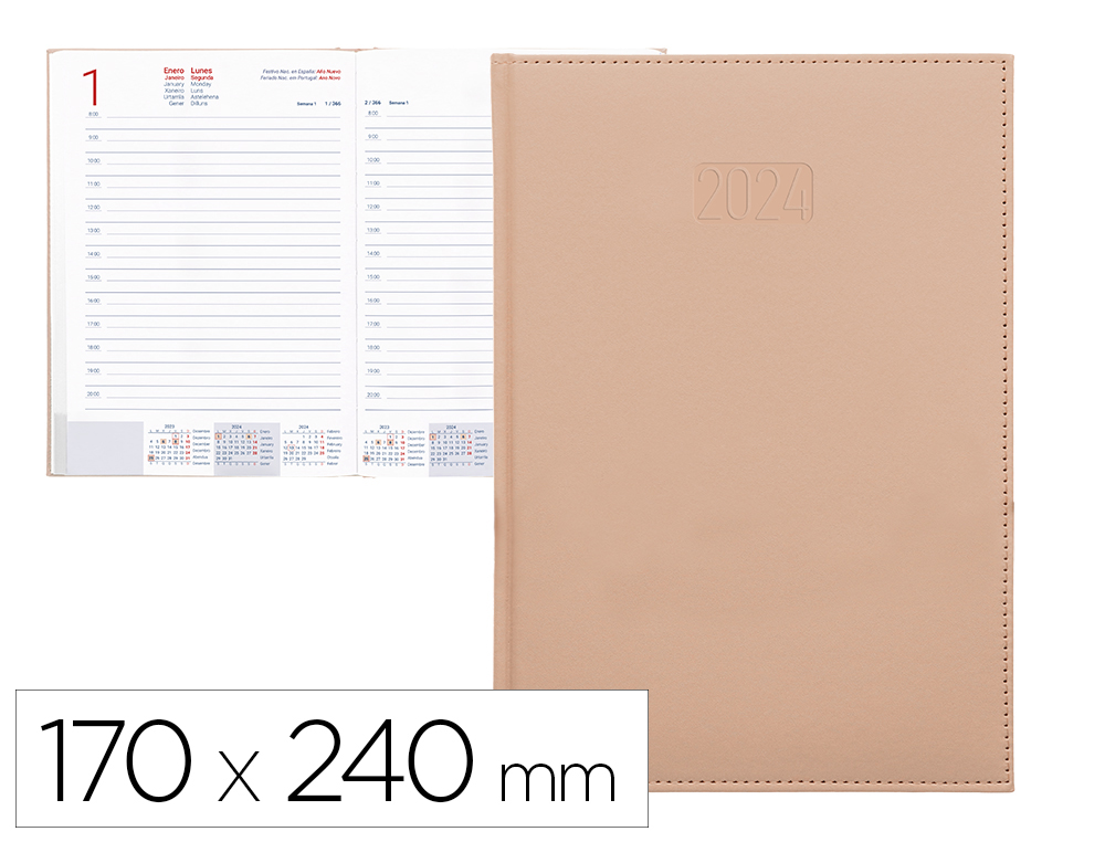 AGENDA ENCUADERNADA LIDERPAPEL CRETA 17X24 CM 2024 DIA PAGINA COLOR NUDE PAPEL 70 GR