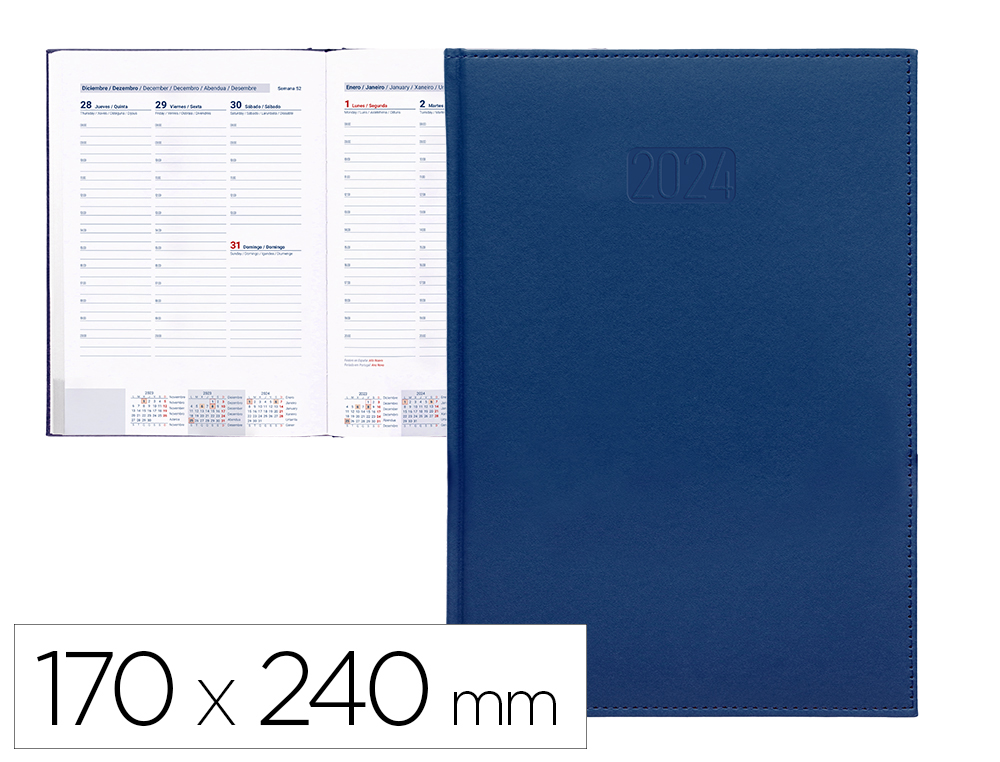 AGENDA ENCUADERNADA LIDERPAPEL CRETA 17X24 CM 2024 SEMANA VISTA COLOR AZUL PAPEL 70 GR