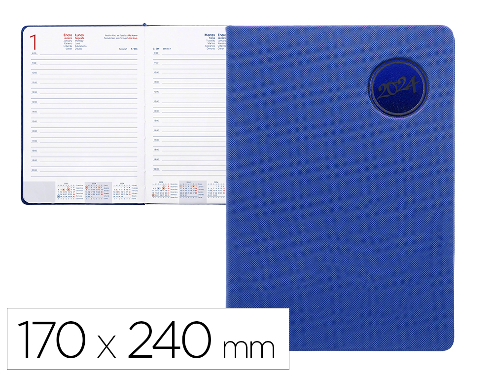 AGENDA ENCUADERNADA LIDERPAPEL KILKIS 15X21 CM 2024 DIA PAGINA COLOR AZUL PAPEL 70 GR