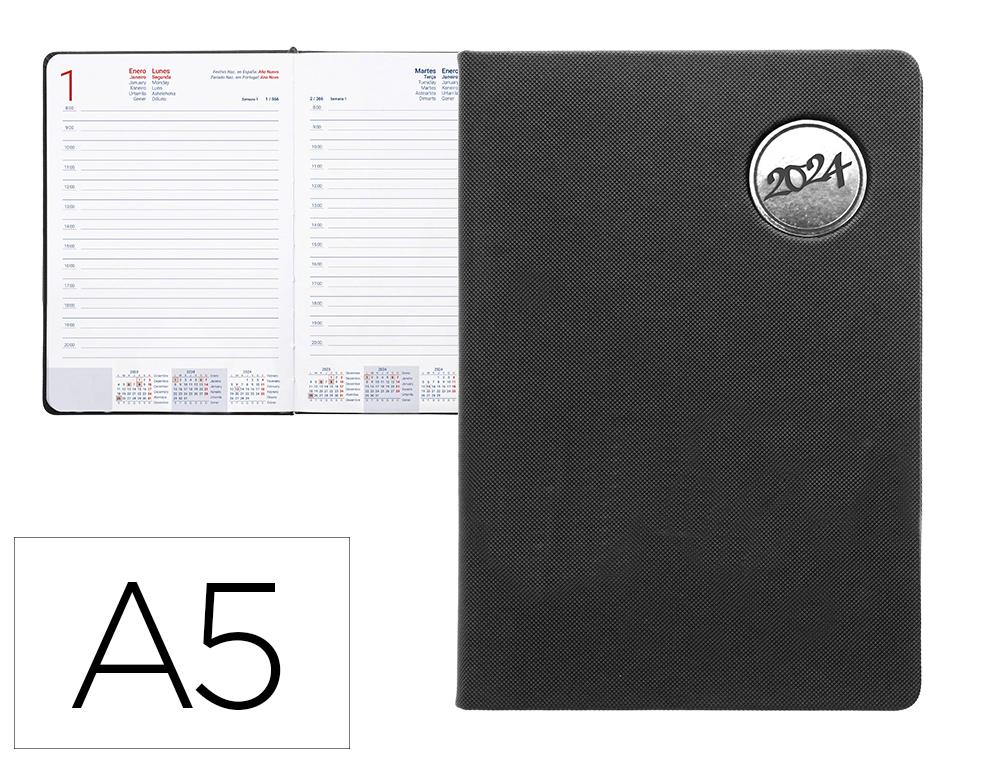 AGENDA ENCUADERNADA LIDERPAPEL KILKIS 15X21 CM 2024 DIA PAGINA COLOR NEGRO PAPEL 70 GR