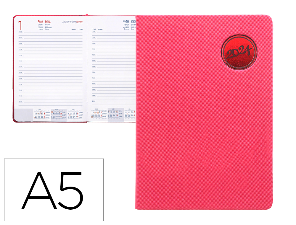 AGENDA ENCUADERNADA LIDERPAPEL KILKIS 15X21 CM 2024 DIA PAGINA COLOR ROSA PAPEL 70 GR