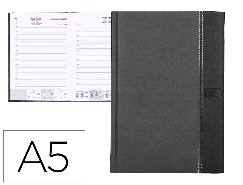AGENDA ENCUADERNADA LIDERPAPEL CHATZI 15X21 CM 2024 DIA PAGINA COLOR GRIS PAPEL 70 GR