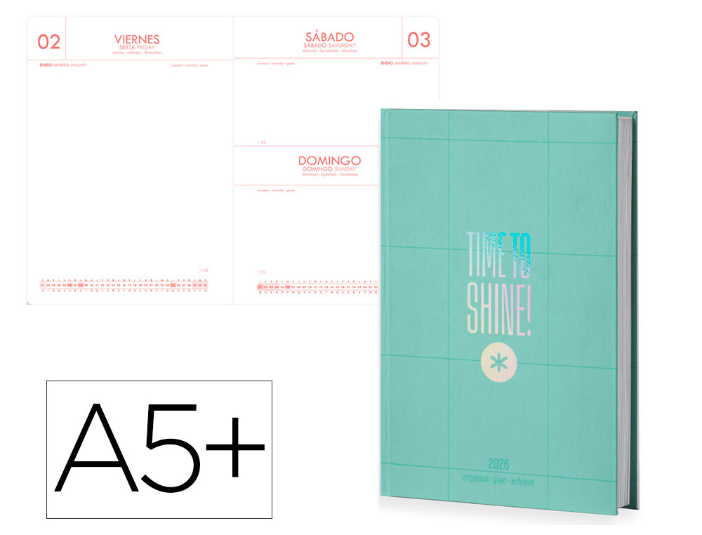 AGENDA ENCUADERNADA ANTARTIK TIME TO SHINE A5+ 2026 DA PGINA VERDE PAPEL 80G FSC