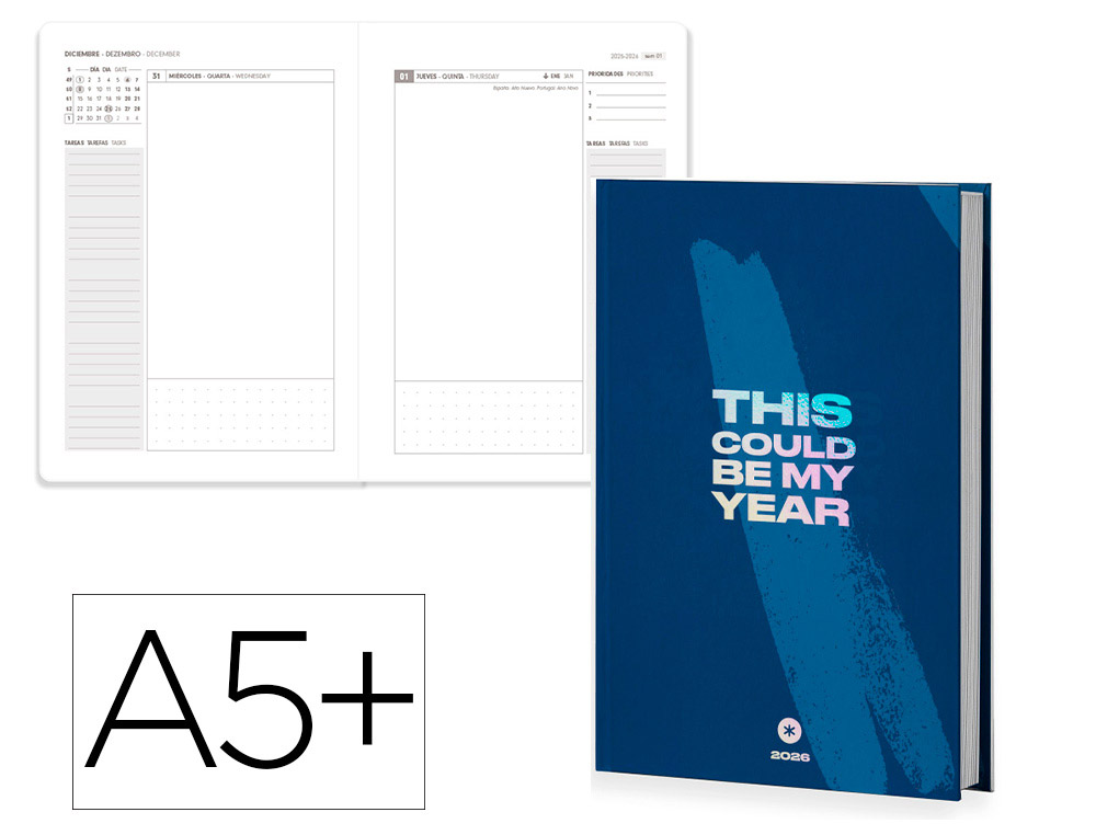 AGENDA ENCUADERNADA ANTARTIK MY YEAR A5+ 2026 DA PGINA AZUL OSCURO PAPEL 80G FSC
