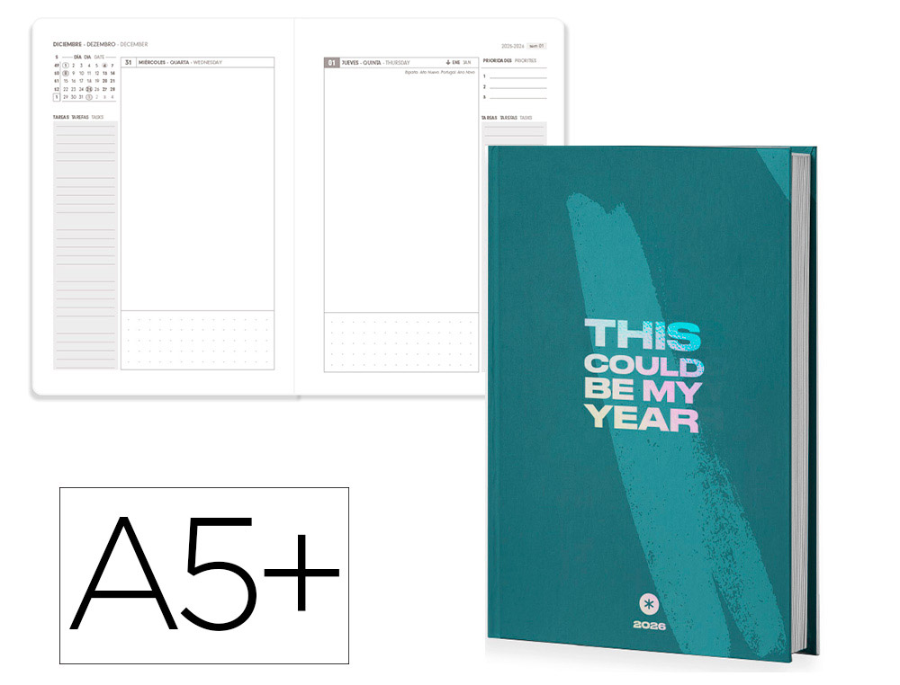 AGENDA ENCUADERNADA ANTARTIK MY YEAR A5+ 2026 DA PGINA VERDE PAPEL 80G FSC