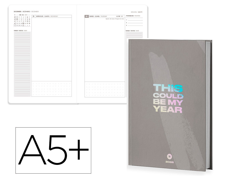 AGENDA ENCUADERNADA ANTARTIK MY YEAR A5+ 2026 DA PGINA GRIS PAPEL 80G FSC